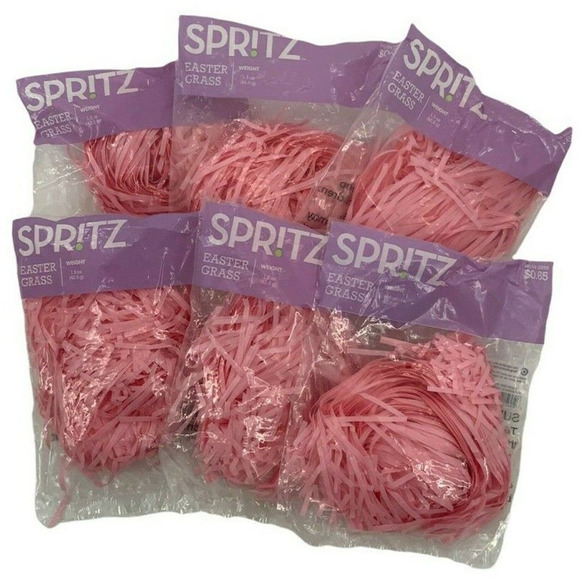 Spritz Reusable Crinkle Shredded Plastic Easter Grass Decoration Pink Set of 6 - Picture 1 of 6